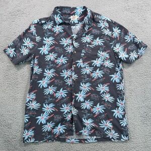 Faherty Shirt Mens M Blue Hawaiian Floral Viscose Camp Collar Short Sleeve